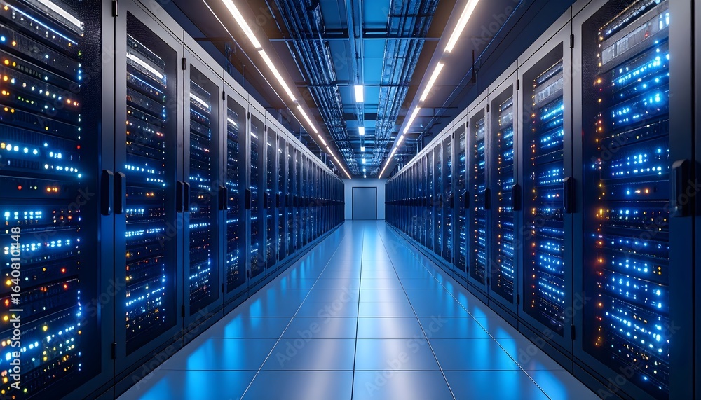 Fototapeta premium Cutting-edge quantum supercomputer room, advanced cooling systems