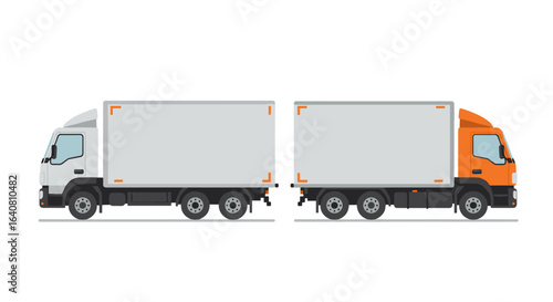 Two commercial trucks in flat design on white background