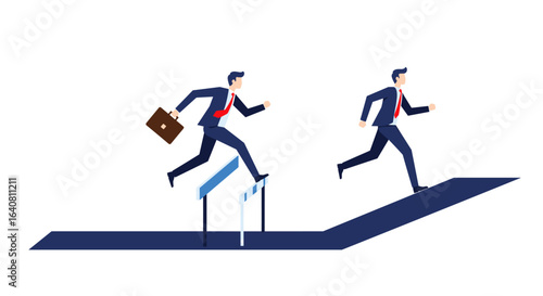 Businessman overcoming barriers: concept of success and growth in business