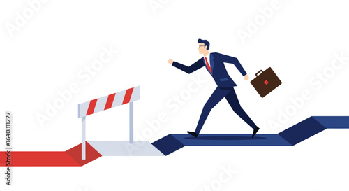 Businessman overcoming obstacles: professional challenges concept design