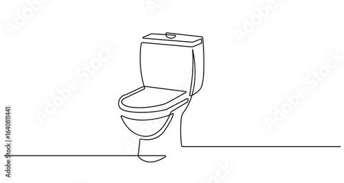 Toilet Continuous One Line Art Drawing. Toilet Contour Simple Hand Drawn Vector Illustration for Trendy Minimalist Design. Bathroom Interior Abstract Sketch Linear Style Illustration for Modern Design
