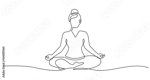 Woman Yoga Pose Lotus Continuous One Line Drawing. Meditation Lifestyle Simple Linear Style. Yoga Meditation in Editable Stroke. Doodle Contour Vector Illustration
