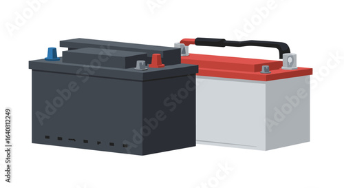 Realistic car batteries on white background: automotive power source art