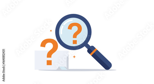Flat style magnifying glass with question mark for search and inquiry concepts