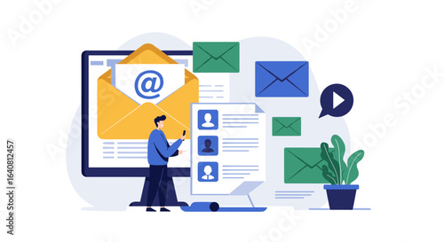 Digital communication and email concept with icons and graphics