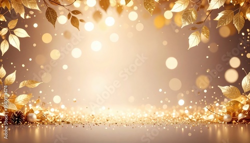 Golden leaves and bokeh lights celebration autumn season digital background warm ambiance close-up view seasonal elegance