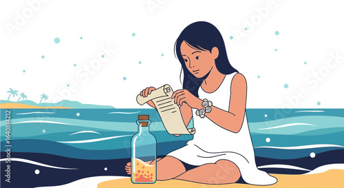 Reading a Message From a Bottle Washed Ashore a Tropical Island