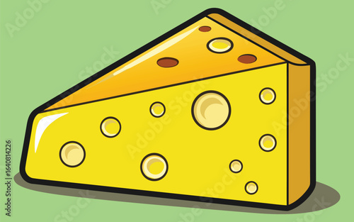 Playful swiss cheese wedge with exaggerated holes and bright cartoon gradients