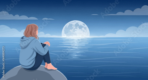 Solitude Under Moonlight A Contemplative Moment By The Water