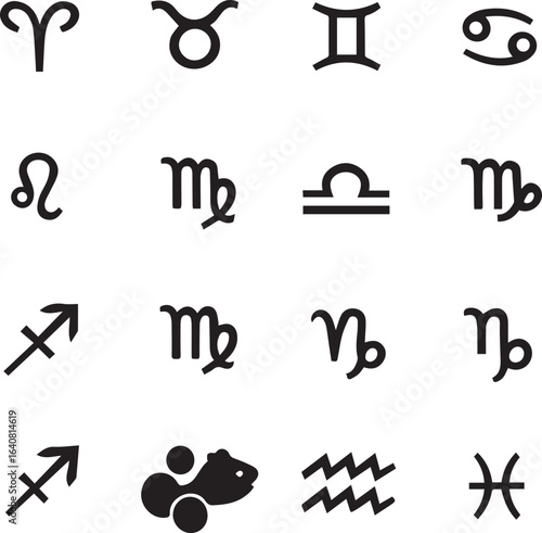 Collection Of Black Zodiac Symbols On A White Background astrology horoscope