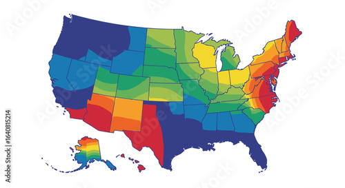 Highly Detailed Color-Coded Map of the United States Illustrating Diverse Regions, Population Density, and Geographic Variations Perfect for Educational, Marketing, and Informational Purposes