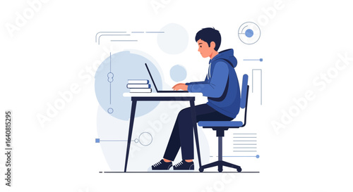 Student Studying Online From Home At Desk For Education Learning Concept