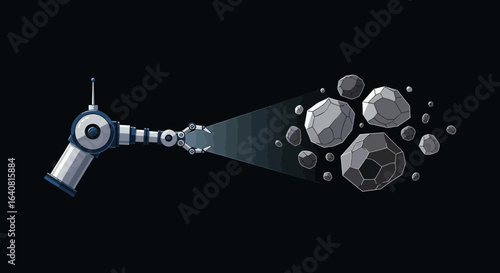 Robotic Arm Manipulating Asteroids In Dark Space Environment Isolated