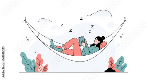 Woman Relaxing In Hammock With Book Peaceful Leisurely Reading Time