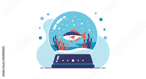 Stylized Snow Globe with a Red and White Fish inside a Cartoon Globe vector