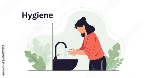 Woman washing hands carefully for hygiene, promoting health and well-being and cleanliness