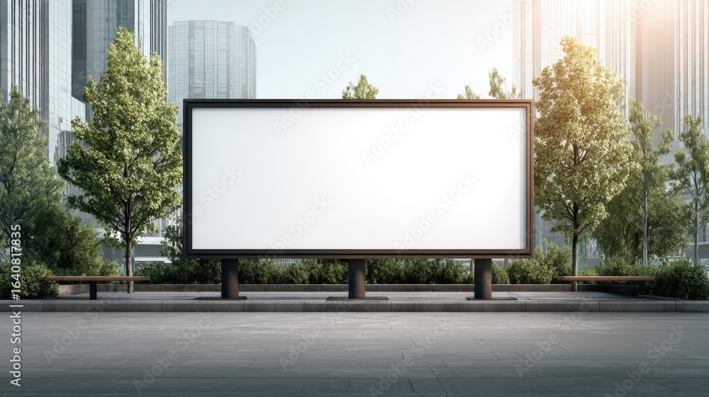Obraz premium Billboard Mockup Display in Urban Landscape, Ideal for Advertising Campaigns and Design Presentations