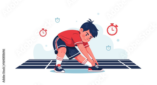 Young athlete stretching before a race, symbolizing preparation and determination in sports preparation