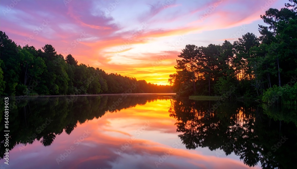 Obraz premium Serene sunrise over a still lake