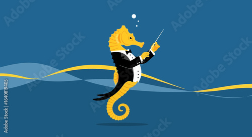 Sea Symphony Maestro A Seahorse Conductor Leading Ocean Waves of Melodic Music
