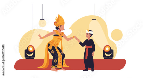 Traditional Balinese Dance Performed On A Stage With Dramatic Lighting