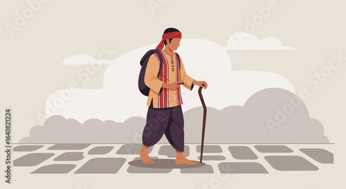 Traditional Man Walking Stick Represents Travel And Cultural Exploration