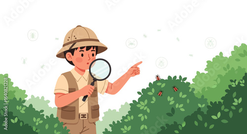 Young Explorer Discovers Tiny World Bug Enthusiast Investigates Nature With Magnifier
