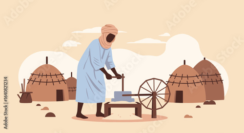 Traditional milling in an African village, illustrating cultural heritage and sustainable living practices in a rural setting
