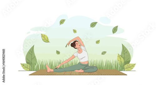 Woman Doing Yoga Pose Outdoors For Wellness And Relaxation In Spring Time