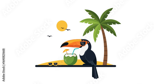 Tropical Paradise Toucan Enjoying Summer Vacation With Palm Tree Scenery