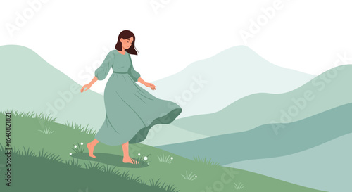 Woman Enjoying Nature Serene Landscape Peaceful Moment And Freedom Feeling