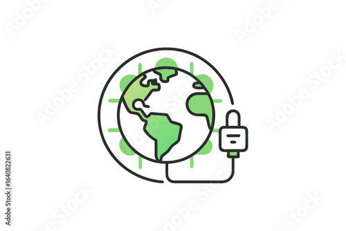 Earth outline with charging plug inserted representing clean energy