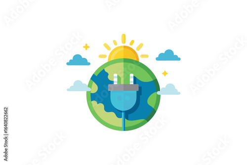 Earth icon with renewable power plug symbol for sustainability
