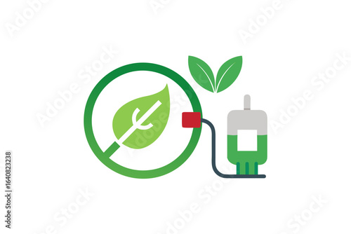 fuel pump with eco leaf and no gasoline symbol,