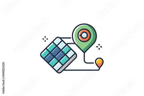 solar powered gps device icon with map pin