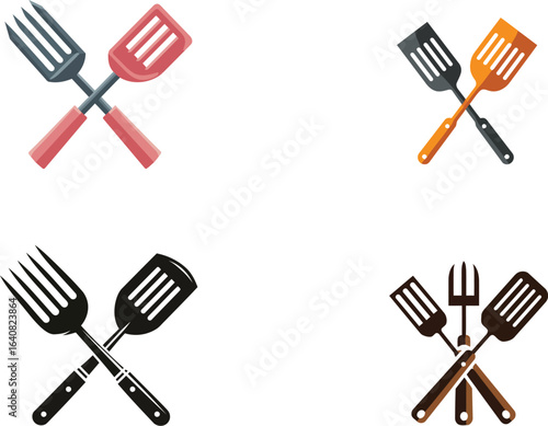Crossed fork, spatula cooking tools EPS