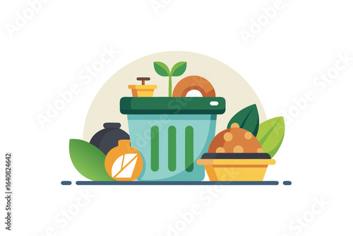 zero waste restaurant plate with compost bin and fork