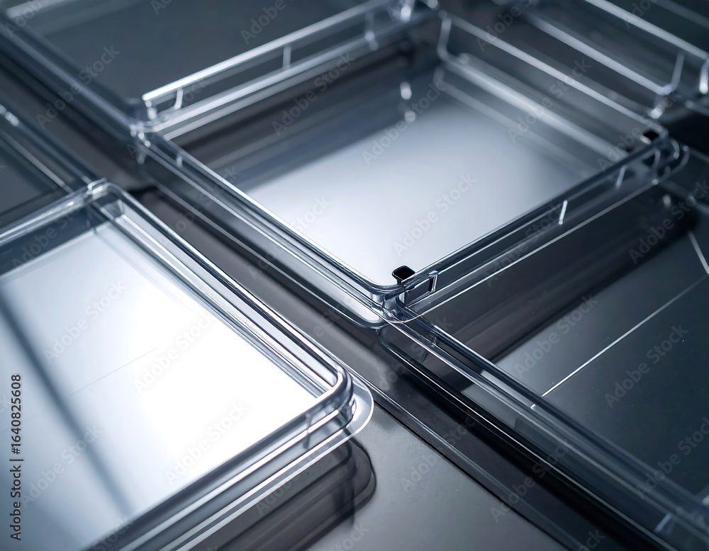 Close-up of multiple clear plastic trays Close-up of multiple clear plastic trays