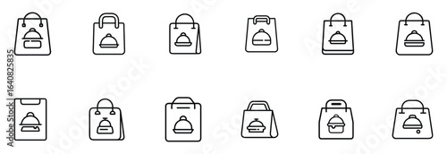 Line icon of a Food Delivery Bag Icon Ideal for food courier services, online delivery platforms, or meal takeaway.
