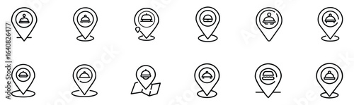  Line art of a folded map with a location pin. Best suited for food location services, restaurant finders, or delivery tracking.

