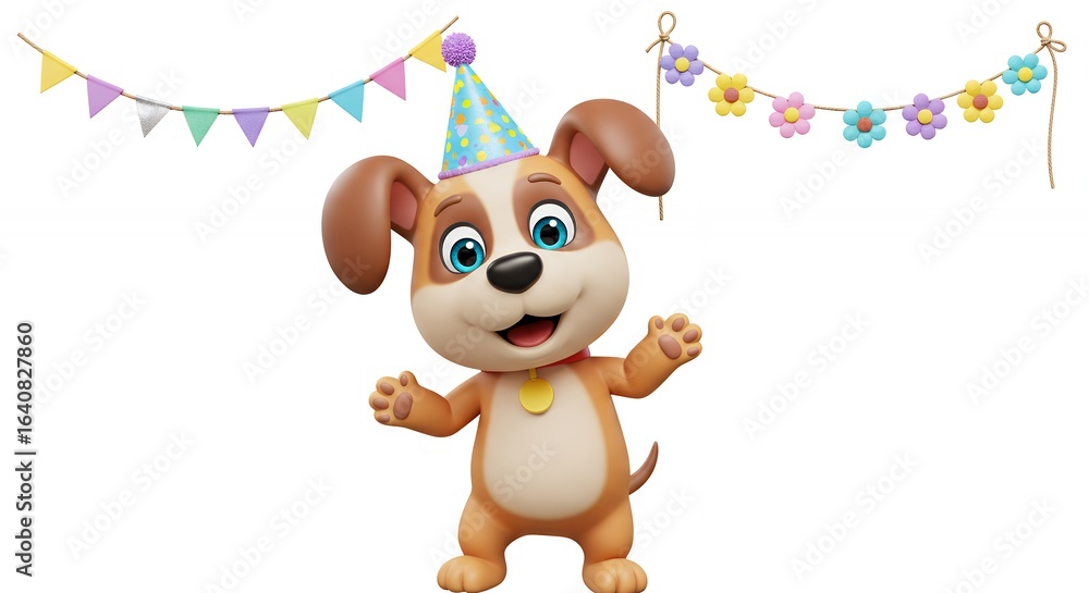Fototapeta premium Cartoon dog celebrating party