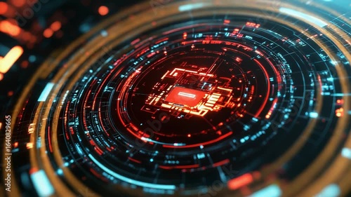 Wallpaper Mural Futuristic red and blue hud element rotating and displaying data Torontodigital.ca