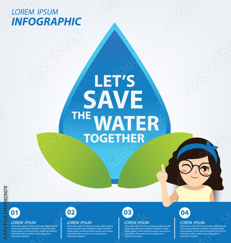 Save water concept. Infographic template. Vector illustration.
