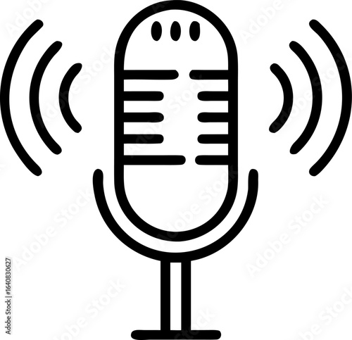 Retro microphone with radiating sound waves for audio broadcasting