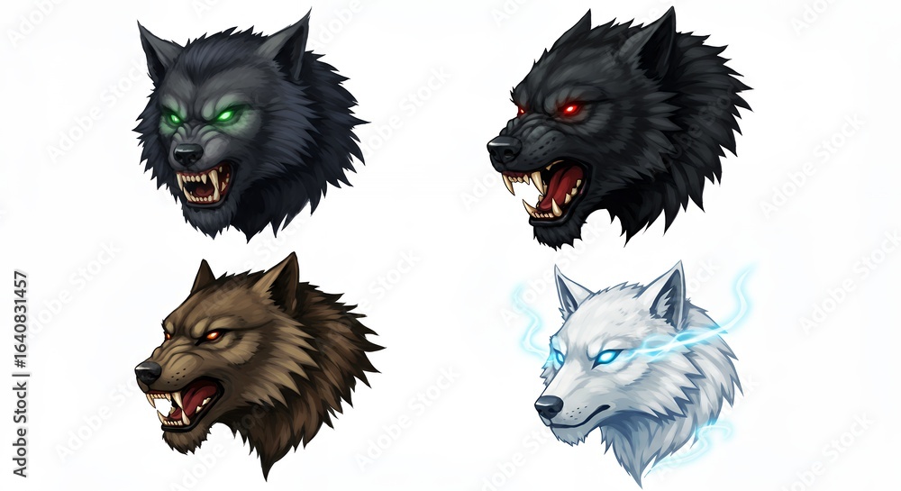 Obraz premium Four colored wolf heads illustration