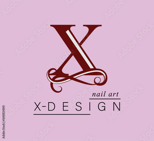 Logo, capital letter X. Monogram of Botanical Minimalistic, Initial. with Organic Plant Elements. Vector design. beauty salon. for tattoo studio