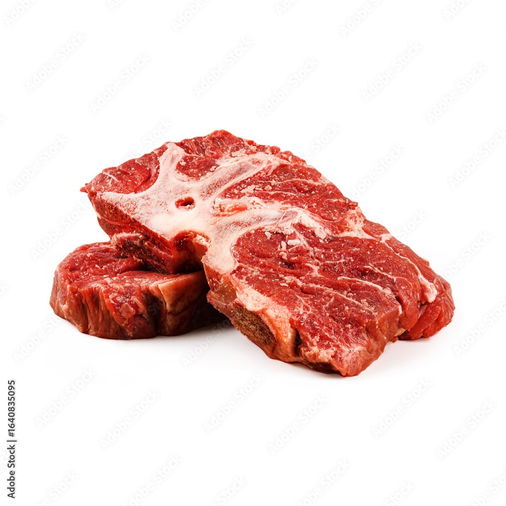 Fototapeta premium Raw beef steaks with bone on white background.
