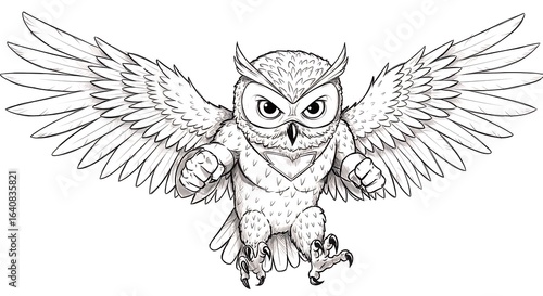 Owl in flight graphic illustration