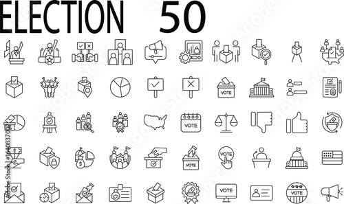 Election icon set. Editable stroke.