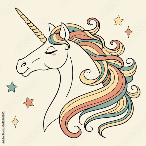 Pastel Unicorn Head Vector Illustration for Stock.

